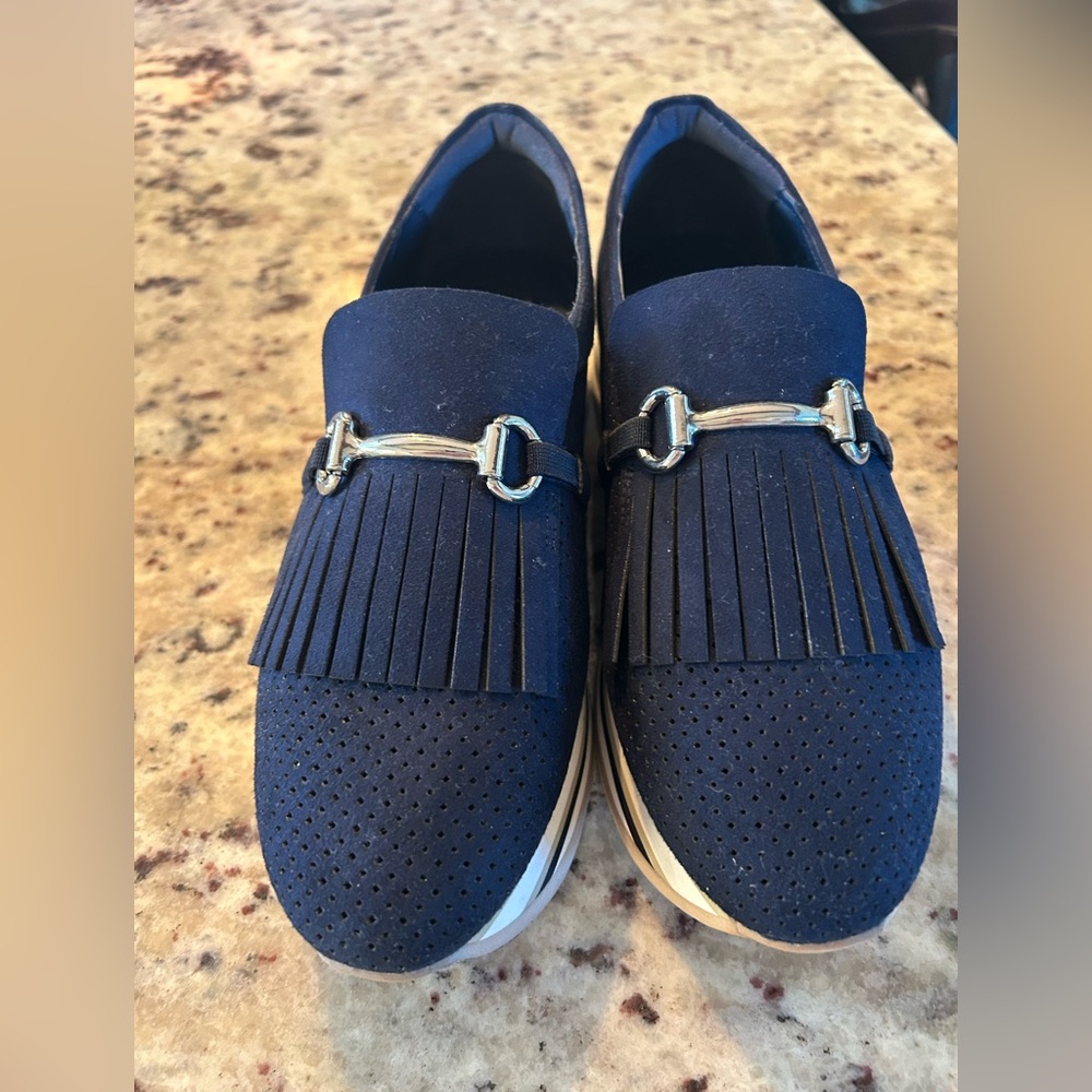 crown & ivy Navy Suede Slip-On Loafers